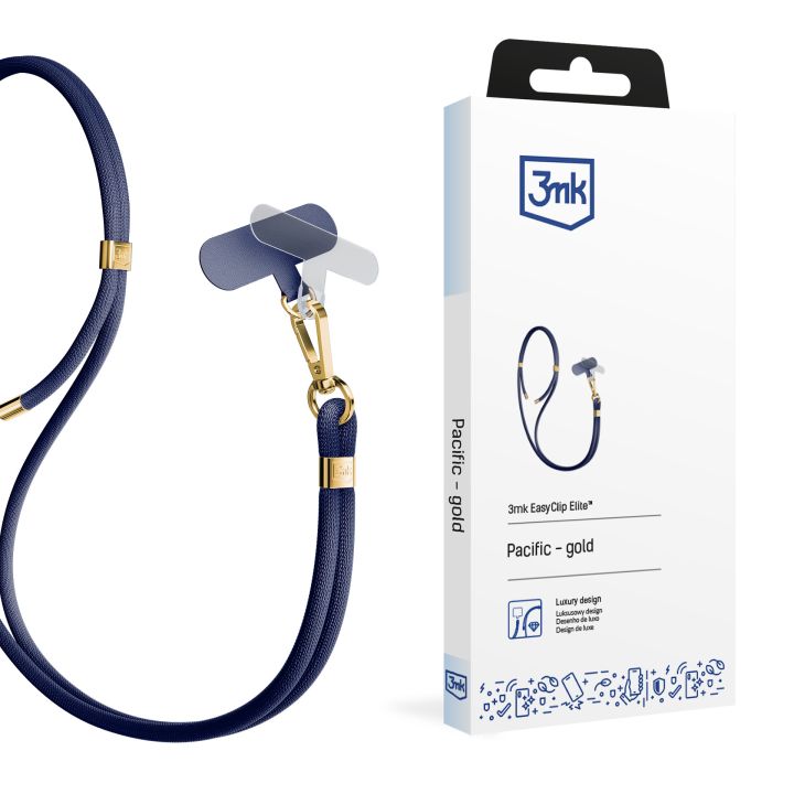 3mk Easy Clip Elite Pacific blue Gold lanyard strap mobile phone