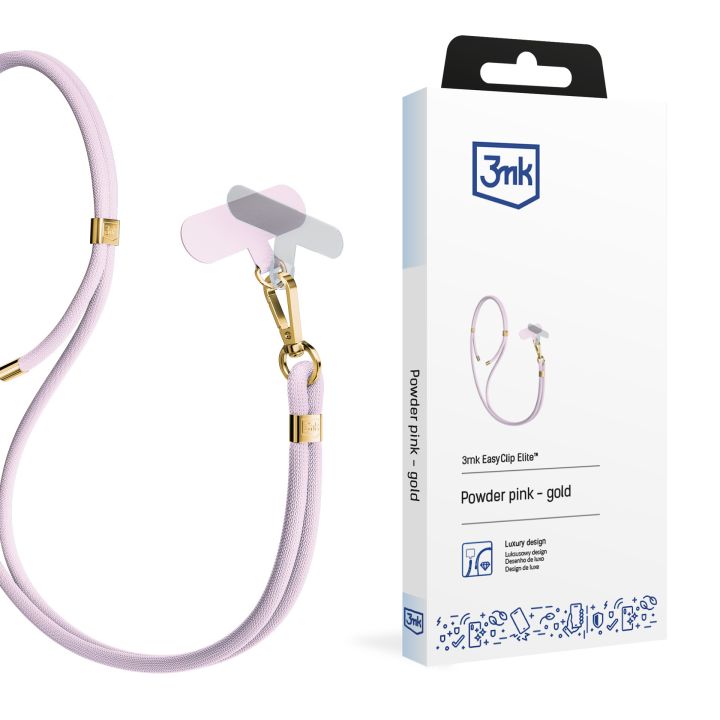 3mk Easy Clip Elite Powder Pink Gold lanyard strap mobile phone